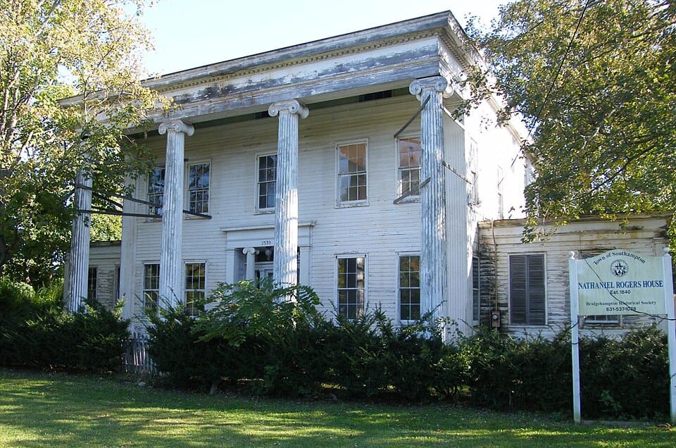 Top: The Nathanial Rogers House, built in 1840, is located at 2539 Montauk Highway in Bridgehampton. Photo credit/attribution: Americasroof at English Wikipedia. Click here for licenses and more information about the photo source.